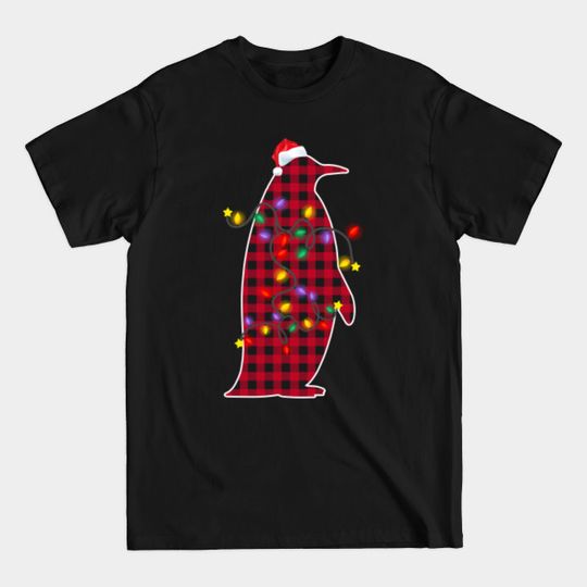 Discover Penguin Santa Hat Red Plaid Buffalo Christmas Pajamas Xmas Light Gift Men Women Kids - Penguin Christmas Pajama - T-Shirt