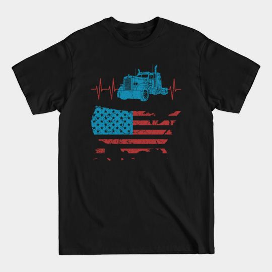 Discover Truck Driver Heartbeat Vintage American Flag - American Trucker - T-Shirt