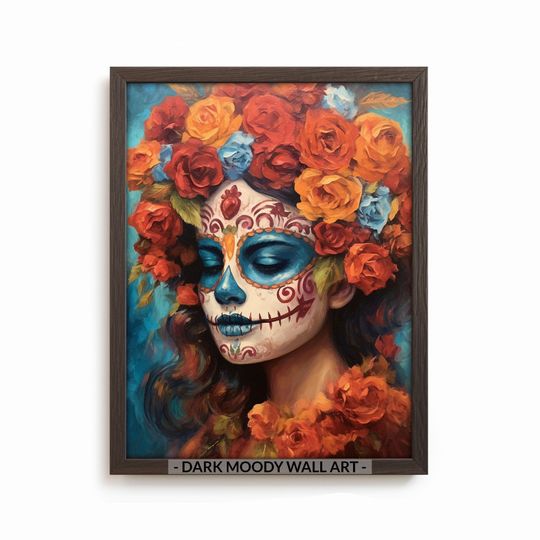 Discover Catrina Calavera Poster, Day of the Dead, Mexican Folk Art Painting