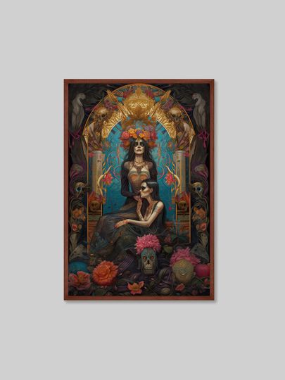 Discover Queen of the Dead AI Art | Colorful Day of the Dead Print | AI Generated Art Poster