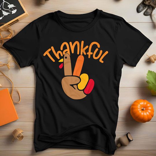 Discover Thankful Shirt, Cute Turkey Peace Hand Funny Thanksgiving 2023 tshirt Women Man