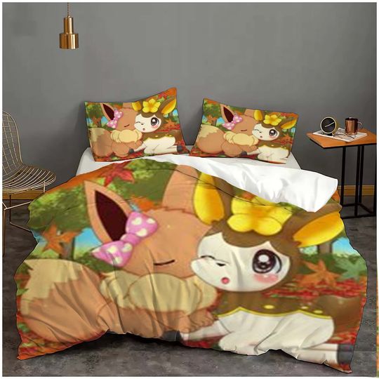 Discover Halloween Custom PKM Eevee Cover Bedding Three-Piece Set