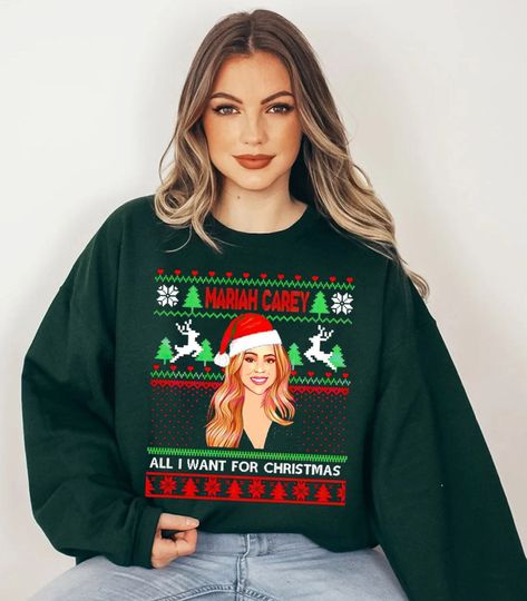 Discover Santa Mariah Carey all I want for ugly Christmas shirt