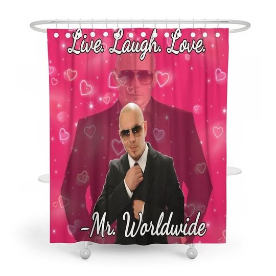 Discover Mr. Worldwide Meme Shower Curtain - Waterproof Pitbull Design for Live Laugh Love Theme