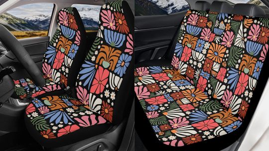 Discover Boho Wildflowers Car Seat Covers Full Set, Wild Floral Nature Botanical Seat Covers