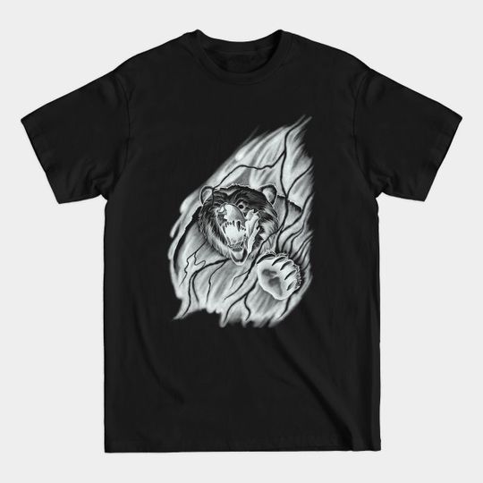 Discover Roaring Bear breaking through the Mist in a Lightning Storm Tattoo Design - Bear Lover Gift - T-Shirt