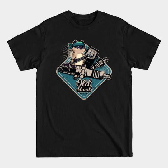 Discover Vintage Old School Cat Repair Shop Mechanic - Rockabilly - T-Shirt