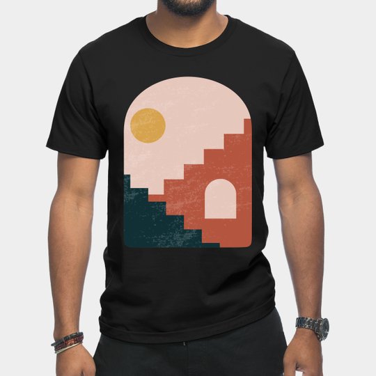 Discover Set of modern minimalist abstract aesthetic illustrations, boho home prints, minimal stairs print - Boho Style - T-Shirt
