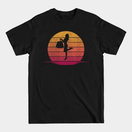 Discover Awesome Funny Shopping Gift - Hobby Silhouette Sunset Design - Shopping - T-Shirt