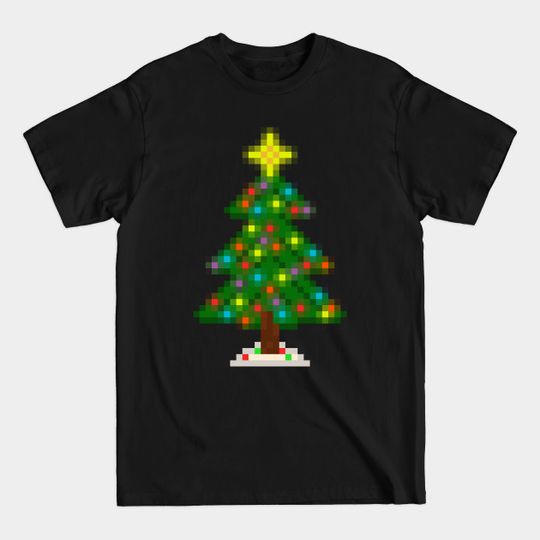Discover Pixel Christmas Tree with Glowing Lights (Black) - Christmas Lights - T-Shirt