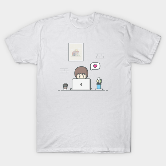 Discover Male working on laptop cartoon - Laptop - T-Shirt