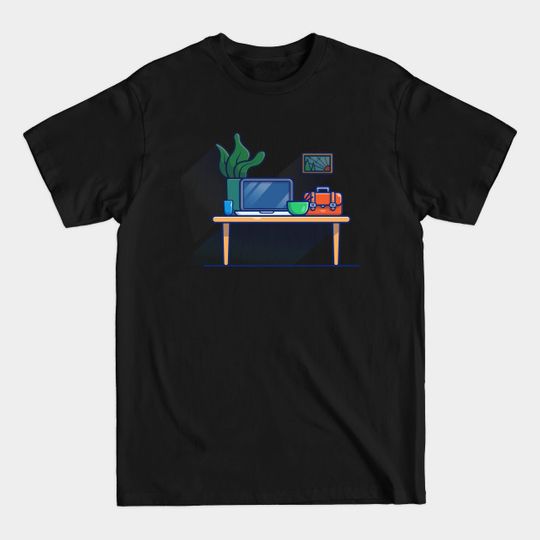 Discover Table, Laptop, Cup, Bowl, Leaf, Vas, Picture And workbag Cartoon - Laptop - T-Shirt