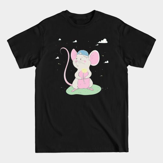 Discover Lovely cute mouse in a cap holds a yellow flower - Cute Mouse - T-Shirt