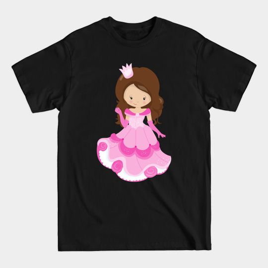 Discover Cute Princess, Crown, Pink Dress, Brown Hair - Princess - T-Shirt