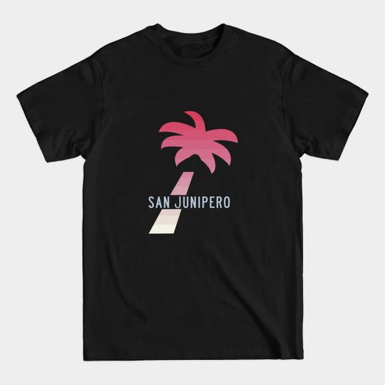 Discover SAN JUNIPERO (Black Mirror) - TCKR Systems Palm Tree with Fading Paradise Pink Stripes - Black Mirror - T-Shirt