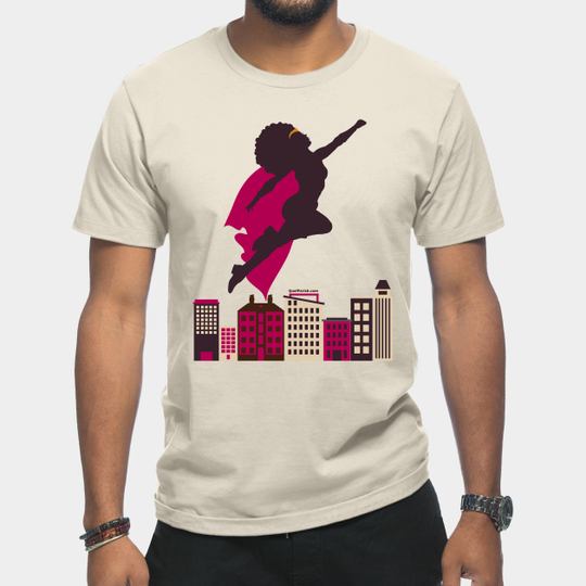 Discover SuperHero Flying Above City -Blerd - Black Superhero - T-Shirt