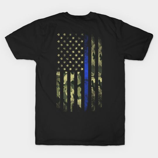 Discover USA Camo Blue Line Flag - Thin Blue Line - T-Shirt
