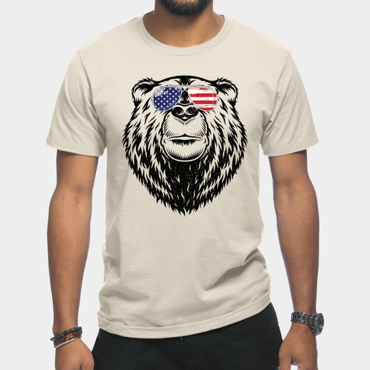 Discover Bear Wearing Glasses American - Bear - T-Shirt
