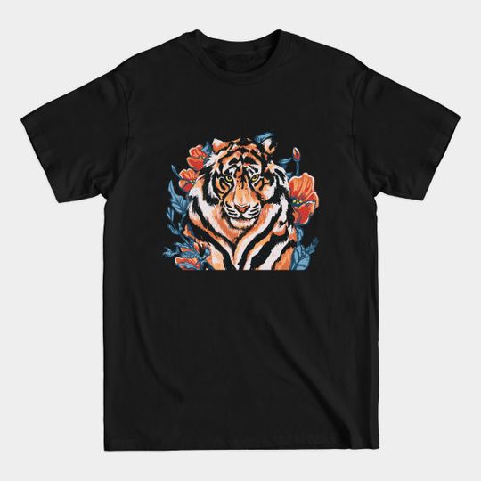 Discover Tiger with Peonies by Cindy Rose Studio - Tiger - T-Shirt