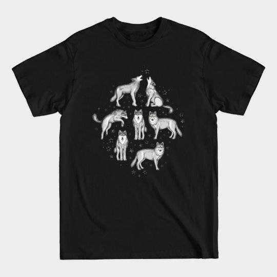 Discover Wolves and Stars on White - Wolves - T-Shirt