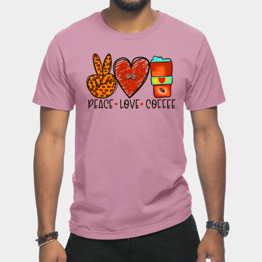 Discover Peace Love Coffee Fun Leopard Print Mom Life Design - Peace Love Coffee - T-Shirt