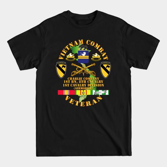 Discover Vietnam Combat Cavalry Veteran w Charlie - 1st Bn 8th Cav COA - 1st Cav Div SSI - Vietnam - T-Shirt