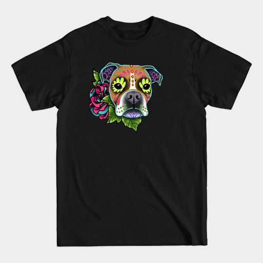 Discover Boxer in White Fawn - Day of the Dead Sugar Skull Dog - Boxer Dog - T-Shirt