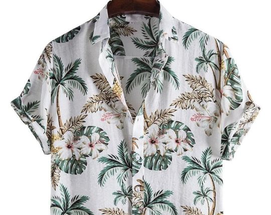 Discover Men's Tropical Print Beach Button Shirt