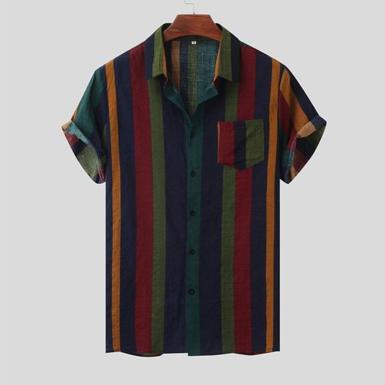 Discover Hawaii Men Shirt, Blouse Multicolor Stripes Shirt