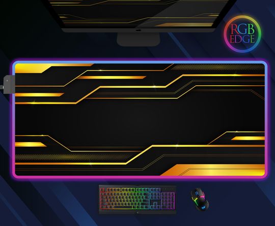 Discover Yellow Abstract RGB Desk Mat, Large LED Mousepad, Gaming Desk Mat, XXL Gamer Mouse Mat