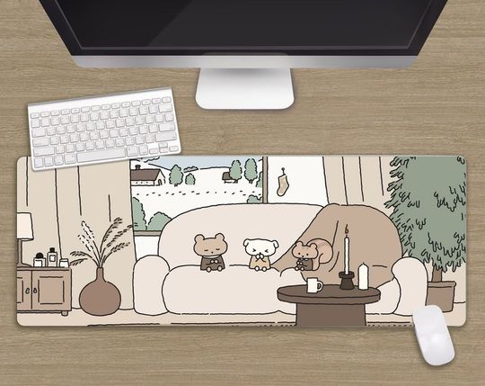Discover Cute Desk Mat Kawaii Mouse pad, Bunny And Bear Cute Anime, Japanese Kawaii Pastel Mouse Pad
