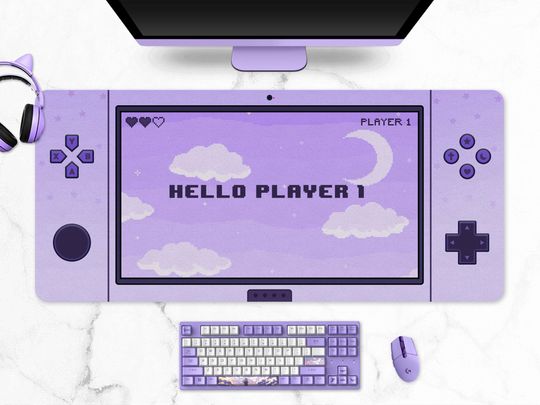 Discover Customizable Mousepad | Cute kawaii pastel purple gaming desk mat