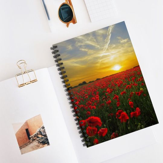 Discover Sunset Fall Floral Poppy Fields Spiral Notebook - Ruled Line