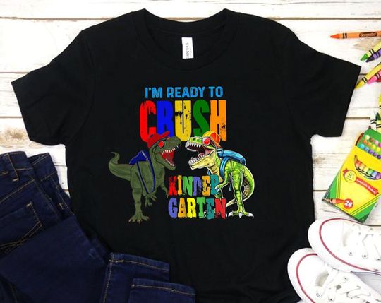 Discover Kindergarten Youth Short Sleeve Tee, I'm Ready To Crush Kindergarten Dinosaur Back To School Kids Shirt