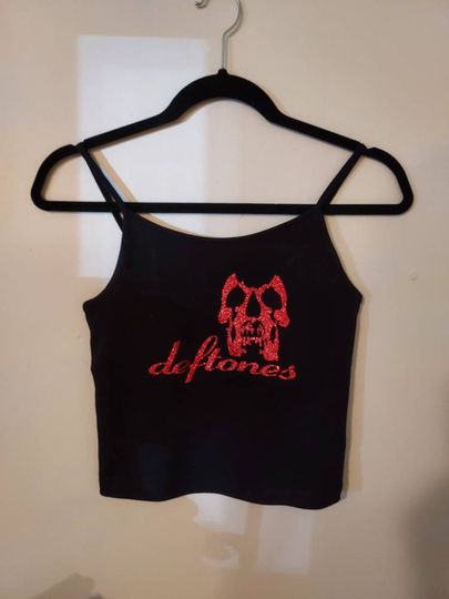 Discover Deftones Glitter Crop Top in Black or Red