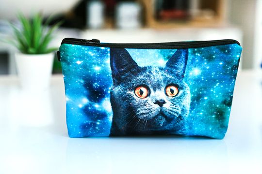 Discover Space Cat - Zipper Pouch, Makeup Bag, Cosmetic Bag