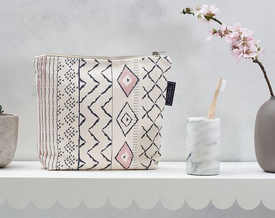 Discover Large Make up or Wash Bag "Boho" print / Roomy Zipped Toiletry Bag/Berber print design/Canvas /Quality Travel gift idea/ Modern Gift Women