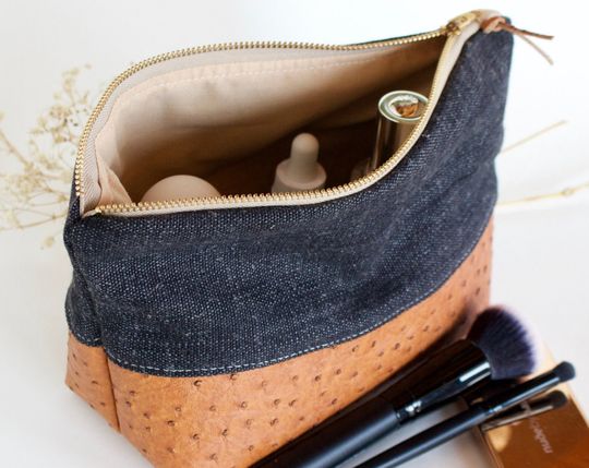 Discover Gift for woman, vegan leather makeup bag, wife gift for sister, linen cosmetic bag, bridesmaid gift, make up pouch TLC Pouches