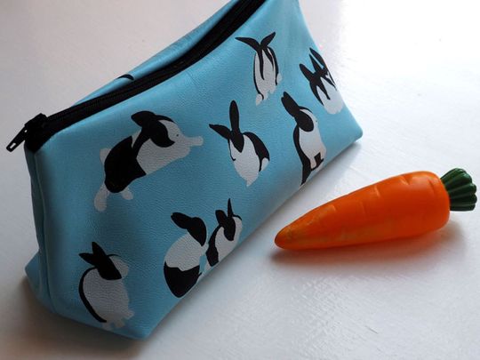 Discover Rabbit print handmade soft leather makeup bag