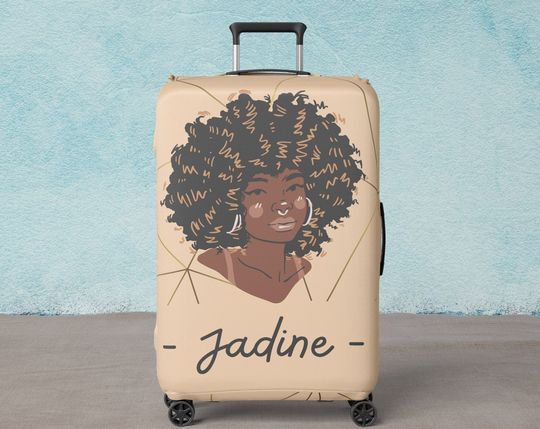 Discover Personalised Suitcase Cover :  Luggage protector, Weekend bag cover, Black Woman, African American, Travel Gift, Afro
