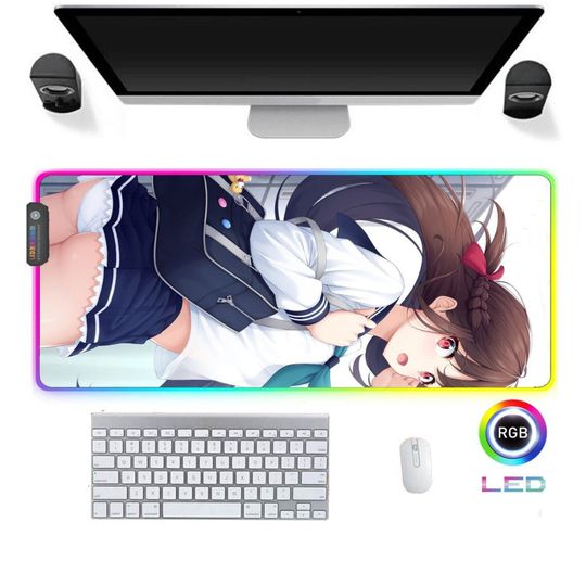 Discover Big Led RGB Gaming Mousepad Anime Girl Manga Sexy Cartoon Gamer Mausunterlage XXL Computer PC Mouse pad Desk Mat pp Mauspad