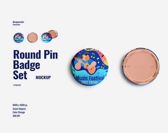 Discover Glossy Round Pin Badge Set Mockup