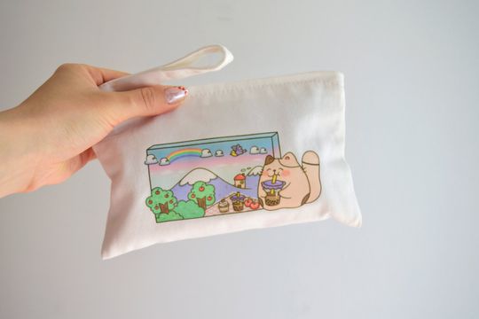 Discover Cat & Boba Pencil Bag - Kawaii Cosmetic Bag