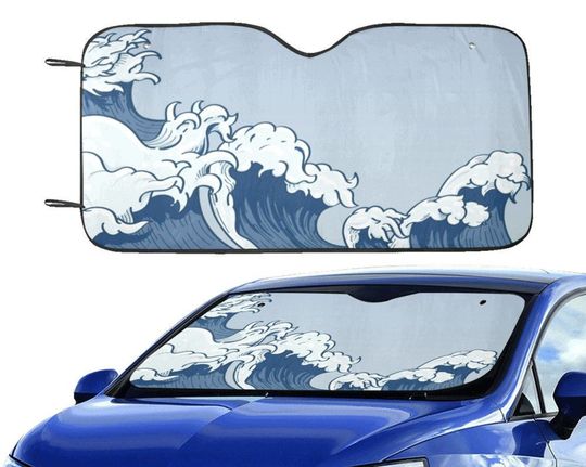 Discover Japanese Wave Windshield Sun Shade, Ocean Sea Art Car Accessories Auto Protector Window Visor Screen