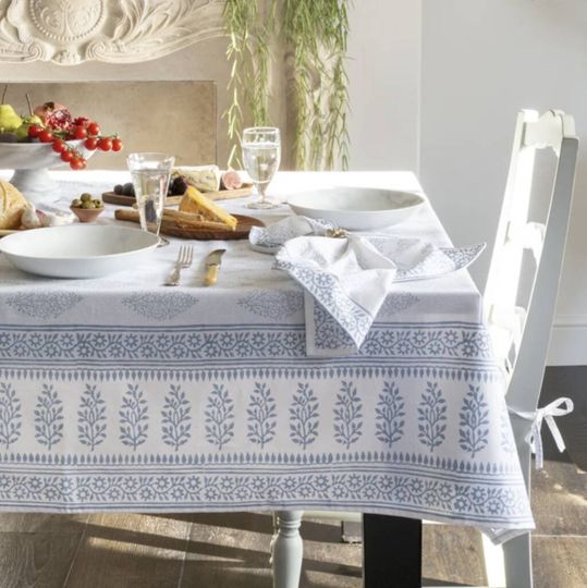 Discover Blue Cotton Hand Block Print Tablecloth - Pretty summer tablecloth - summer table