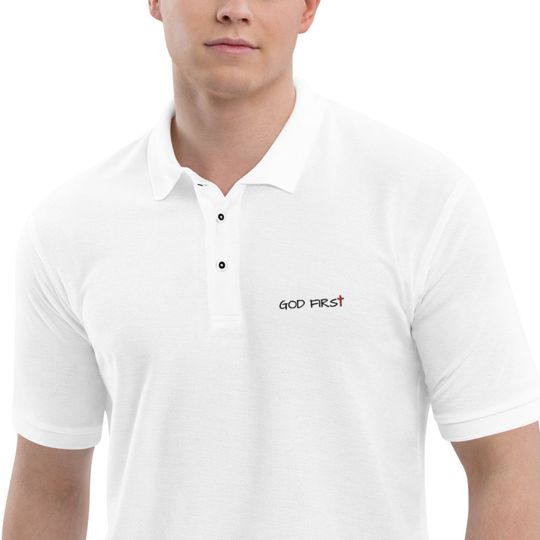 Discover Men's Premium Polo God Frist Embroidered In Black Polo Shirt