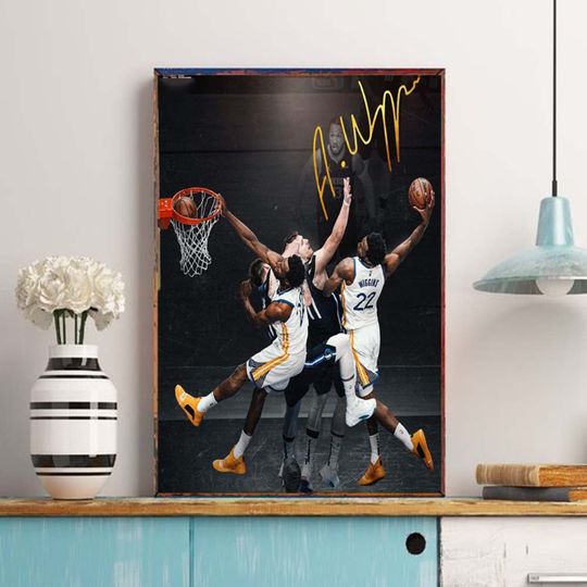 Discover Andrew Wiggins dunk over Luka Doncic in Game 3 Canvas Poster, Andrew Wiggins Dunk 2022 Poster