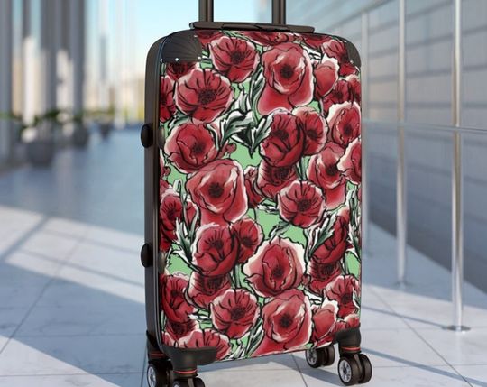 Discover Cabin Suitcase Watercolor Poppy Print Suitcase