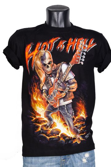 Discover T-Shirt 3D Rock Chang Original Rock Skeleton with Guitar Hot As Hell Glow in the Dark Unisex