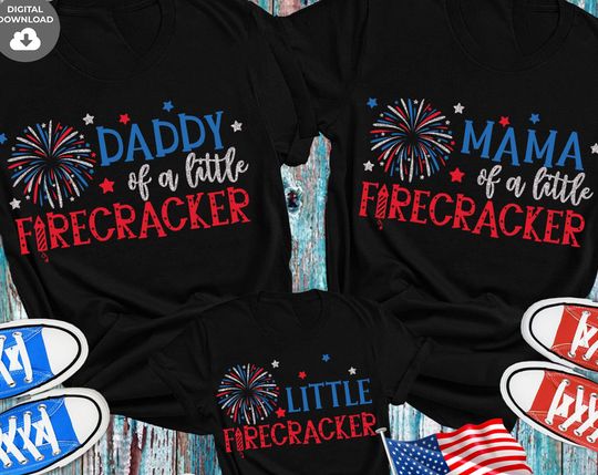 Discover Mama of a Little Firecracker, Daddy, Patriotic, Fourth of July T-Shirt